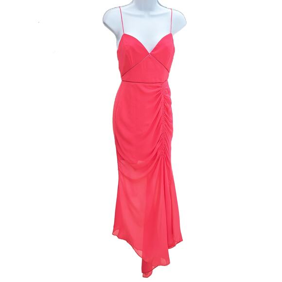 NWT Nicholas Georgette Drawstring Maxi Midi Dress in Hot Coral Size 2 Prom - Picture 15 of 16